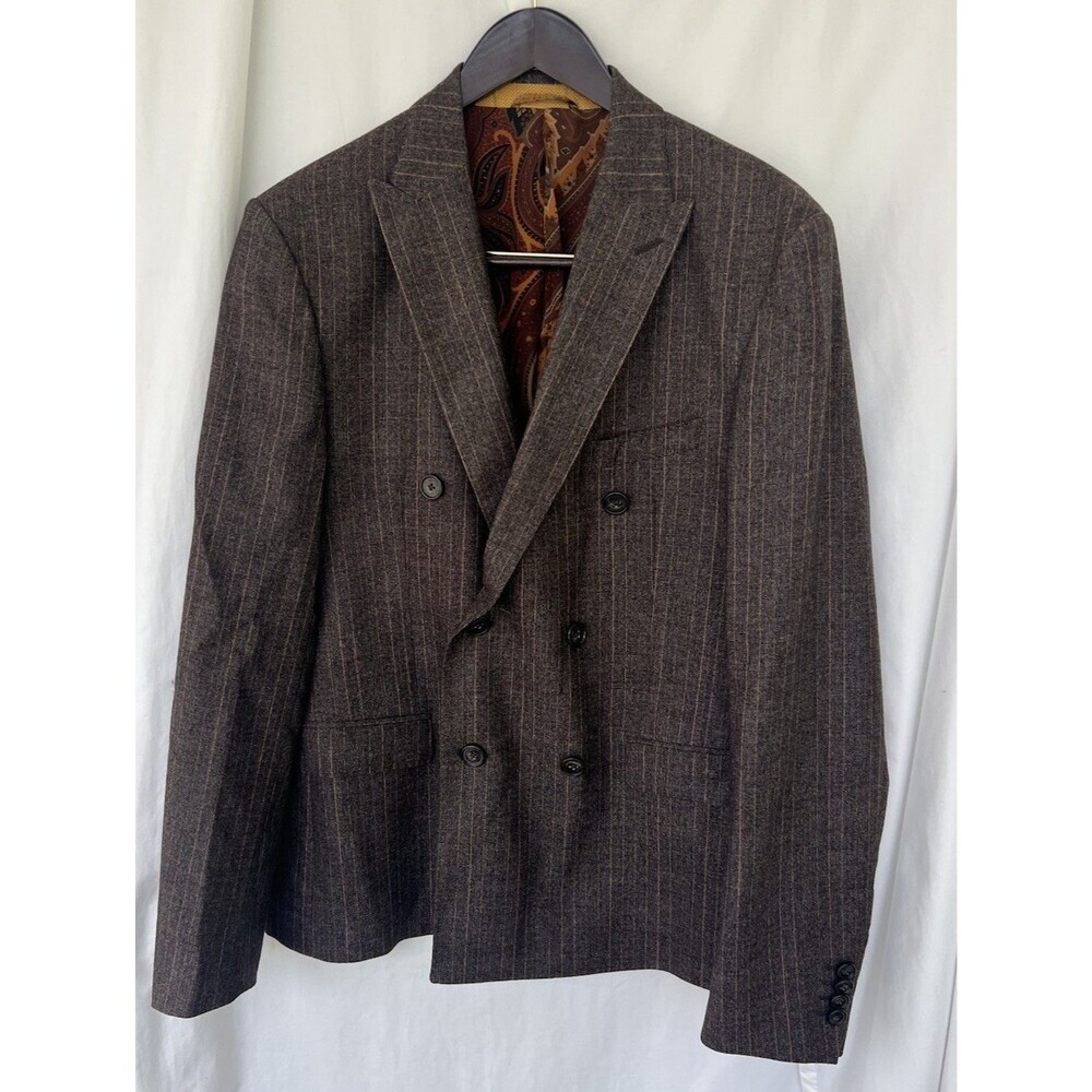 Etro Superleggera 52 Brown Pinstripe Double Breasted Blazer Jacket Made in Italy